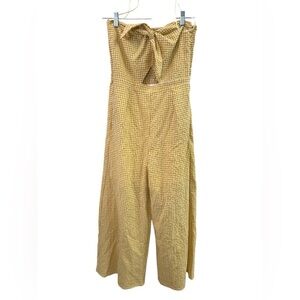 Yellow plaid strapless straight leg jumpsuit